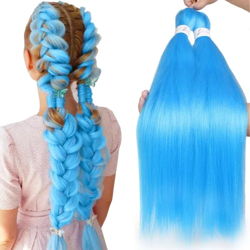 Miniatura 13 de Leeven 26 pulgadas, 2 paquetes de cabello trenzado color lila claro preestirado, cabello trenzado lavanda preestirado, extensiones de cabello