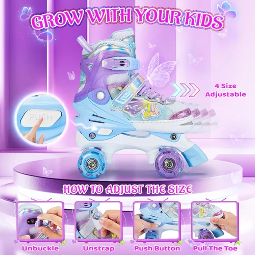 Miniatura 3 de Patines para niñas y niños, 4 tamaños ajustables para niños pequeños y jóvenes con todas las ruedas iluminadas, patines para niños principiantes