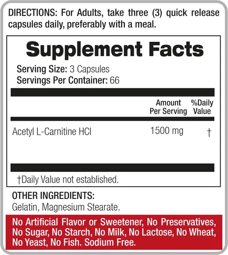 Miniatura 4 de FITO MEDIC'S Suplemento de L-carnitina de laboratorio, fórmula de acetil L-carnitina, 200 cápsulas