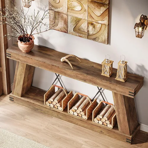 Miniatura 7 de Tribesigns Mesa consola de granja de 70.9 pulgadas, mesa larga para sofá detrás del sofá con almacenamiento, estación de consola de madera estrecha