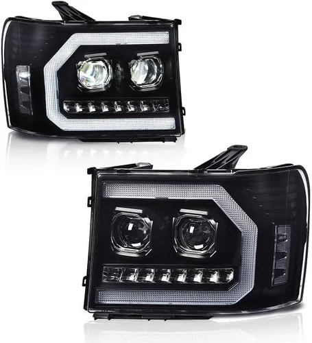 Miniatura 15 de PIT66 Conjunto de faros compatible con GMC Sierra 1500 2500HD 3500HD 2007-2013 Faros de halogéno para lado del conductor y del pasajero Lente