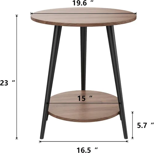Miniatura 2 de Mesa auxiliar redonda para sala de estar, dormitorio, mesa auxiliar redonda de 20 pulgadas, mesa auxiliar de granja marrón con estante