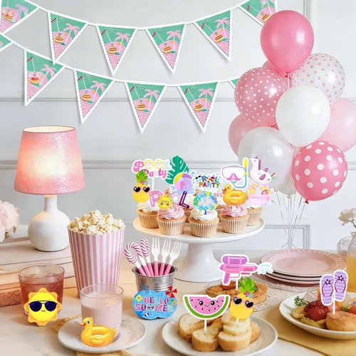 Miniatura 2 de Decoración para cupcakes de verano, 36 piezas de decoración de cupcakes de verano con temática hawaiana, decoración de cumpleaños, decoración