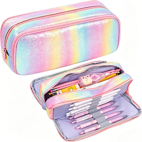 Estuche grande para lápices, gran capacidad, estuche organizador de lápices de arco iris, bonita caja de lápices, bolsa para bolígrafos para