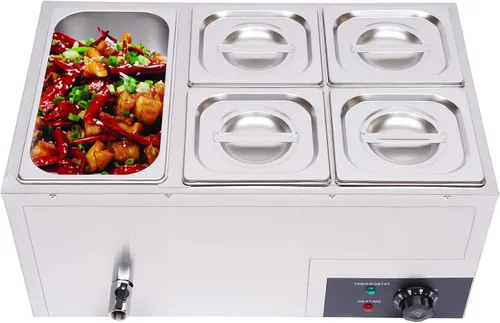 Miniatura 11 de Calentador de alimentos comercial de 6 bandejas con tapas, mesa de vapor eléctrica para calentar alimentos, 600 W, servidores y calentadores 6 Pan#2