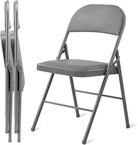 Miniatura 15 de Simple Deluxe Paquete de 2 sillas plegables con asientos acolchados de cuero y marco de metal duradero, plegables, portátiles, asiento para eventos