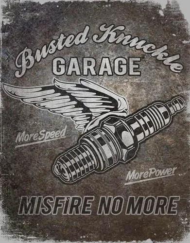 Desperate Enterprises Busted Knuckle Garage - Cartel de lata de bujía - Decoración nostálgica de pared de metal vintage - Hecho en Estados Unidos