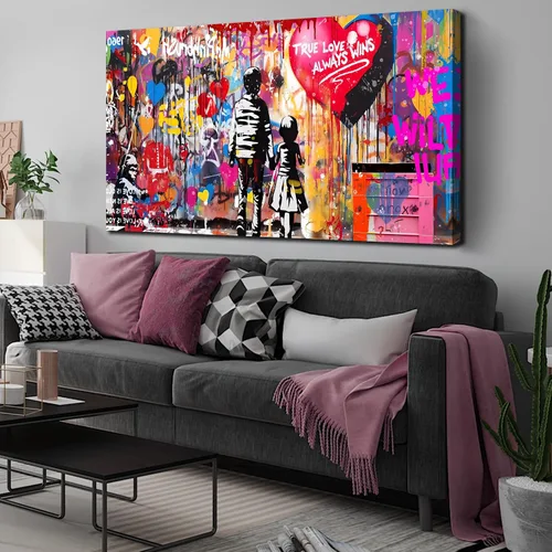 Miniatura 21 de SIXTTART Banksy - Lienzo de pared para dormitorio, arte de pared con graffiti callejero, pintura abstracta, arte pop, decoración moderna de pared