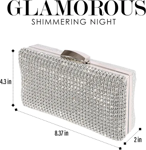 Miniatura 3 de Bolso de mano de cristal plateado para mujer, bolso de noche con purpurina para boda, cena, fiesta, baile de graduación, cóctel