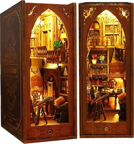 Flever Kit en Miniatura DIY Book Nook para Casa de Muñecas, Decoración de Inserto DIY Booknook para Estantería, Kit en Miniatura de Madera 3D