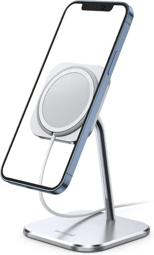 Lamicall Soporte de teléfono para cargador MagSafe Apple de 15 W, [cargador no incluido] Base de carga de aluminio con rotación 360 ajustable para
