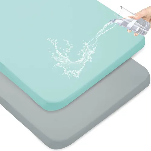 Miniatura 10 de Sábanas impermeables para cuna para niños, paquete de 2, sábana bajera para cuna neutra de 52 x 28 pulgadas para cuna estándar y colchón de cama