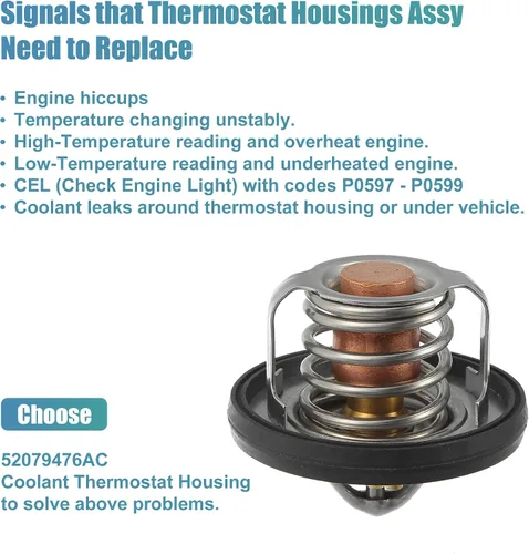 Miniatura 6 de X AUTOHAUX Reemplazo del termostato del refrigerante del motor 52079476AC para el caucho de aluminio del Jeep Grand Cherokee 2004-2007
