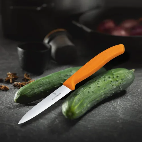Miniatura 5 de Victorinox 6.7706.L119 Cuchillo de pelar clásico suizo para cortar y preparar frutas y verduras de hoja recta en naranja 3.9 pulgadas