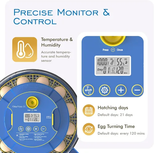 Miniatura 2 de OtterVerz 11 Incubadoras de huevos para incubar 18-36 huevos de pollo, codorniz/pavo, incubadora de aves de corral con visión de 360° con giro