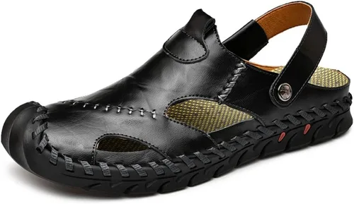 Miniatura 6 de JAMONWU Men's Casual Closed Toe Adjustable Leather Sandals Handmade Fisherman Beach Sandals