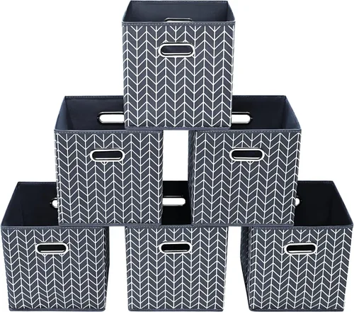 Miniatura 36 de Contenedores de almacenamiento de tela, organizadores de tela con asa, cubos plegables para almacenamiento de tela o accesorios, 11 x 11 x 11 Naranja