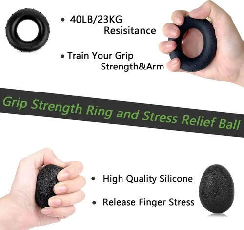 Miniatura 6 de Kit de entrenamiento de fuerza de agarre (paquete de 5), fortalecedor de agarre y antebrazo, fortalecedor de dedos, agarre de mano de resistencia