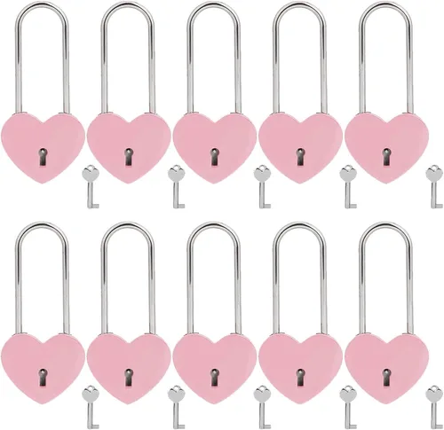 Miniatura 14 de Love Lock - Candado de corazón, 1.969 in, 3.5 pulgadas, pintura de goma, color rojo, con llave para valla, puente, amantes, boda, aniversario