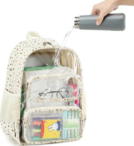 Miniatura 70 de CAMTOP Mochila transparente resistente y transparente para estudiantes, escuela, trabajo, festival, viajes, deportes, Beige, Mediana, Camtop Mochila