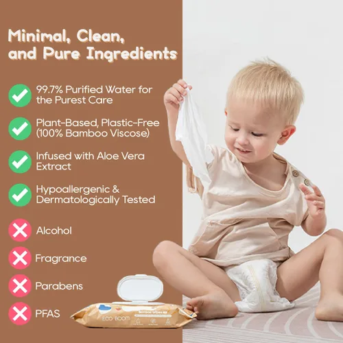Miniatura 3 de ECO BOOM Toallitas de viscosa de bambú Toallitas no tóxicas y biodegradables para bebés Sin perfume, hipoalergénicas, veganas para pieles