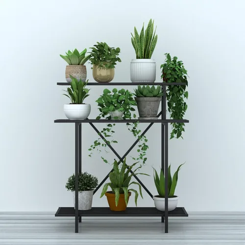 Miniatura 6 de Zhongma Soporte resistente de 3 niveles para plantas que ahorra espacio, soporte para plantas resistente para el hogar, interior y exterior, 35.43