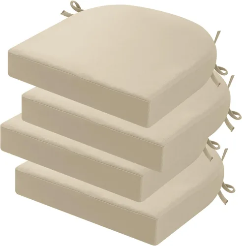 Miniatura 43 de idee-home Juego de 2 cojines de silla al aire libre, cojines de silla de patio de 19" x 19" x 3" gruesos impermeables con lazos para muebles