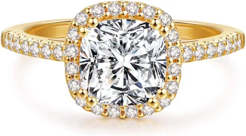 HAFEEZ CENTER Engagement Rings for Women, Promise Rings for Women, Rings, Rings for Women, 2.5ct Cushion Cut Yellow Gold Plated Engagement Rings