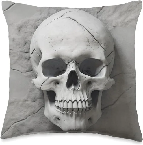 Spooky Skull Co. Almohada fotorrealista de calavera de hormigón, 16 x 16, multicolor