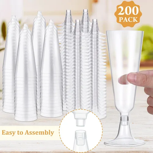 Miniatura 2 de CHENGU Paquete de 200 copas de champán de plástico de 5 onzas, copas de vino desechables para tostar, copas de champán para bodas, fiestas, copas