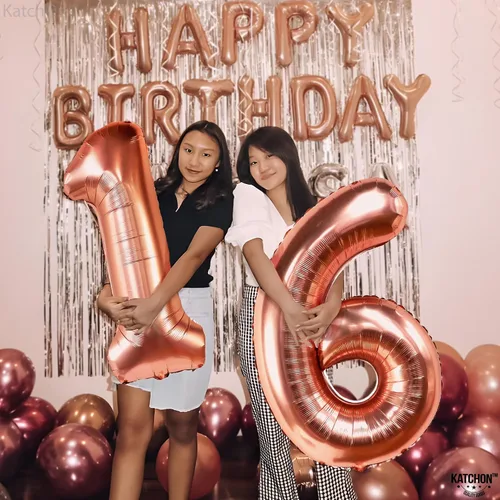Miniatura 6 de KatchOn, Globo de oro rosa con el número 16 de 40 pulgadas Globo de aluminio para decoraciones de cumpleaños de 16 años para niñas Globo de oro