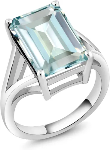 Miniatura 25 de Gem Stone King Anillo de compromiso solitario con piedra preciosa de corte esmeralda de 0.551 x 0.394 in para mujer, plata de ley 925, anillo