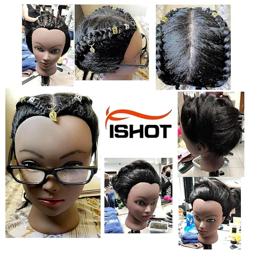 Miniatura 5 de ISHOT - Cabeza de maniquí de cabello humano, 100% cabello humano real, cabeza de entrenamiento de peluquería, cabeza de muñeca, cabeza de práctica