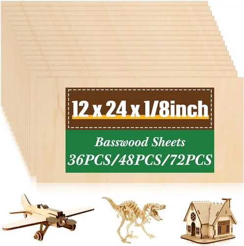 Miniatura 15 de Paquete de 36 hojas de madera contrachapada de tilo de 1/8 pulgadas, tableros de madera sin terminar para manualidades para proyectos láser