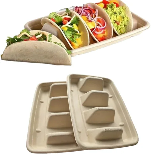 Miniatura 3 de Ebonee Soportes desechables para tacos con 3 divisores, platos de papel para 3 tacos, recipientes de papel para platos de tacos de fiesta