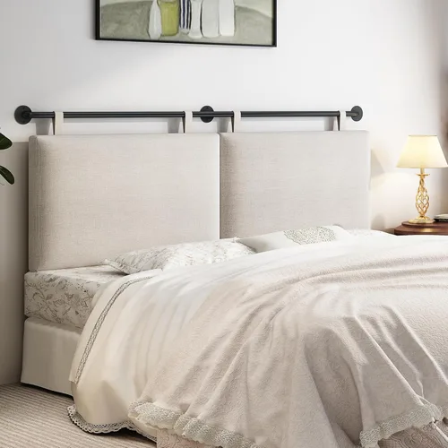BSHOMGI Cabeceras para Cama Tamaño Queen, Cabecero de Cama Montado en la Pared con Tapicería de Lino, Cabeceras Colgantes para Dormitorio (Beige,