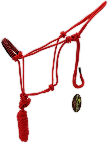 SOUTHWESTERN - Cabestro de cuerda y correa con diseño trenzado para la nariz, equino Rojo & negro
