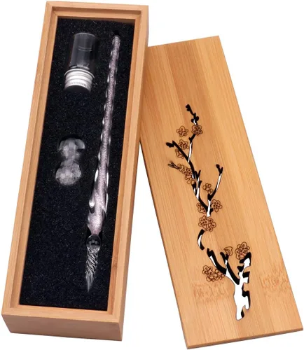 Miniatura 11 de Juego de bolígrafos de inmersión de cristal, vintage, hecho a mano, bolígrafo de firma de cristal, elegante bolígrafo de inmersión de cristal