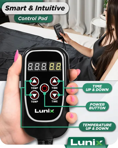 Miniatura 6 de Manta de sauna infrarroja Lunix LX17, bolsa de sauna portátil para relajación, desintoxicación y alivio del estrés, calor ajustable 77–176°F, manta