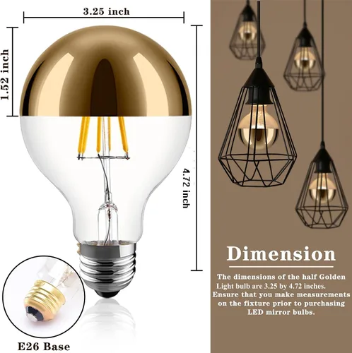 Miniatura 5 de Bombilla Edison media cromada, bombillas Edison incandescentes de 60 W, regulables G80/G25 en forma de globo, luz reflejada media dorada de 2000 K