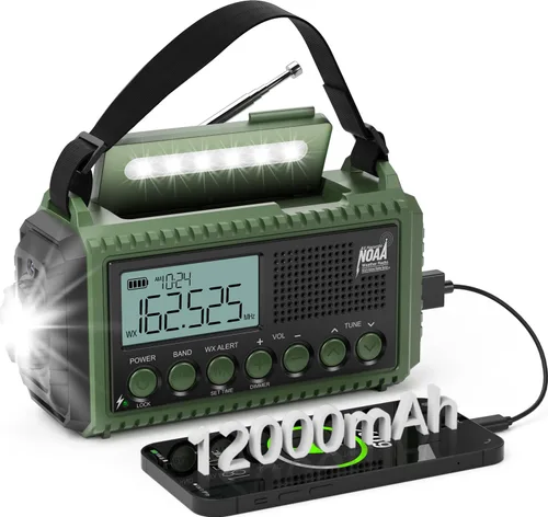 Miniatura 10 de AUTO NOAA Radio de emergencia de alerta, manivela solar portátil AM FM radio meteorológica de onda corta para supervivencia, radio a
