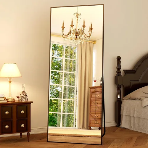 GLSLAND Espejo de cuerpo completo de 64 x 21 pulgadas, espejo rectangular independiente, para colgar o inclinar, de aleación de aluminio, para Negro