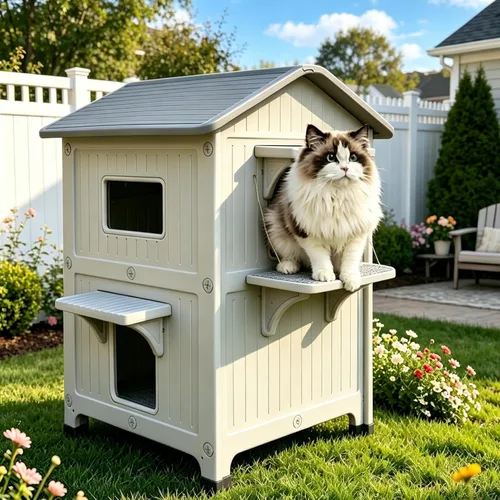 Casa para gatos al aire libre, casas de 2 pisos al aire libre para gatos salvajes, refugio exterior de plástico, resistente a la intemperie con