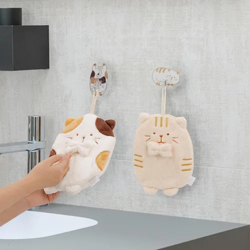 Miniatura 3 de PRATIQUE Paquete de 3 toallas de mano con diseño de gato, toallas de baño con lazo para colgar, toalla de mano para niños, animales, toalla de mano
