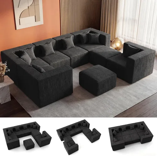 Miniatura 48 de MONVANE 55.5" Convertible Loveseat Sofa, 2-in-1 Boneless Sleeper Sofa Bed Futon Couch with Storage Pocket, Comfy Chenille Deep Seat Boneless Couch