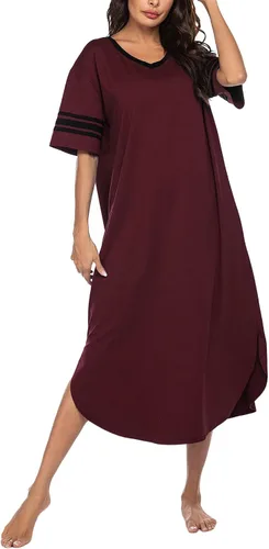 Ekouaer Camisón largo con cuello en V para mujer, ropa de dormir de gran tamaño, vestido de dormir suelto S-4XL