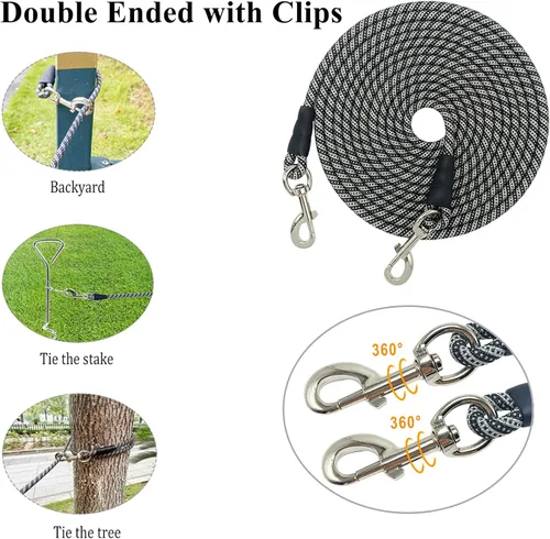 Miniatura 2 de 15FT 20FT 30FT 50FT Long Dog Tether, Reflective Tie Out Rope Dog Lead for Yard, Obedience Recall Training Outdoor Camping, Playing, Backyard Runner