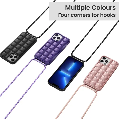 Miniatura 6 de ZCDAYE Funda para iPhone 13 Pro Max con correa, funda de silicona suave con cordón cruzado para teléfono, correa de hombro ajustable para el cuello