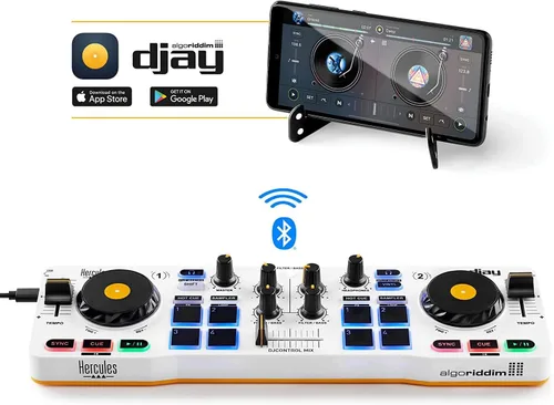 Miniatura 2 de Controladora inalámbrica Bluetooth de DJ Hercules DJControl Mix para smartphones (iOS y Android), aplicación dJay, 2 cubiertas, Blanca