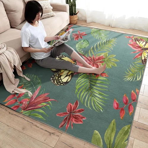 Miniatura 4 de Alfombra de 2 x 3 pies, alfombras de mariposa para entrada, sala de estar, dormitorio, alfombra de área pequeña con flores tropicales y decoración